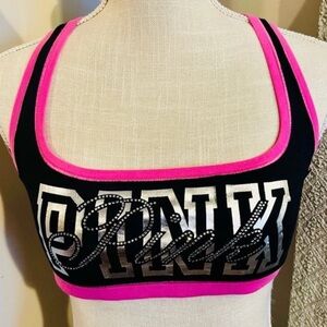 PINK VICTORIA’S SECRET Cotton Dorm Unlined Bling Dimanate Bralette Black Pink XL